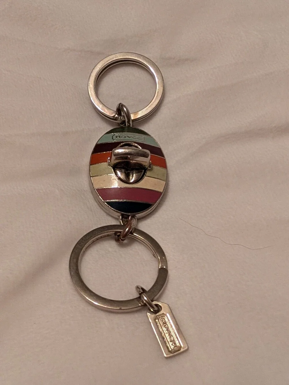 Coach Legacy Stripe Turnlock Valet Keychain GUC